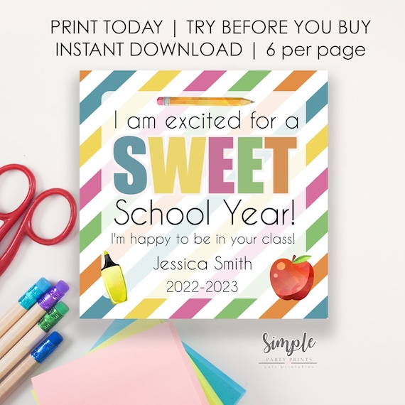 Printable Happy First Day of School Tag, Editable Back to School Label, Custom Gift Tag, Treats from Students to Teachers for the 1st day Il_570xn
