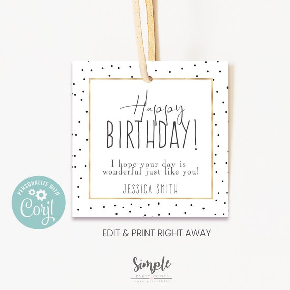 Printable Happy Birthday Tag, Editable Birthday Gift Tags, Instant Custom Tags For Family & Friends, Print at Home, Editable With Corjl, B5 Il_570xn