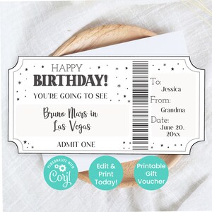 Happy Birthday Ticket Voucher Template | Printable Birthday Certificate | Editable Personalized Bday Gifts | INSTANT DOWNLOAD | Corjl Edit