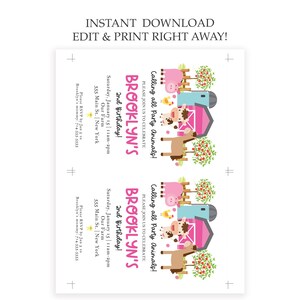 Pu&ograve; includere: Invito stampabile per una festa di compleanno a tema fattoria. L'invito presenta un fienile rosa, una mucca, un maiale, una gallina e un cavallo. Il testo sull'invito recita: "Calling all Party Animals! Please join us to celebrate Brooklyn's 2nd Birthday! Saturday, January 15 | 11am-2pm | Our Farm | 555 Main St. | New York | Please RSVP by Jan 5 to Brooklyn's mommy: 714-555-5555"