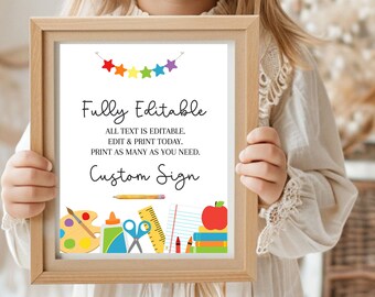 Personalized School Sign for Teachers | Custom Classroom Decor | Editable Sign | Printable School Template | Edit with Corjl | Instant | BTS