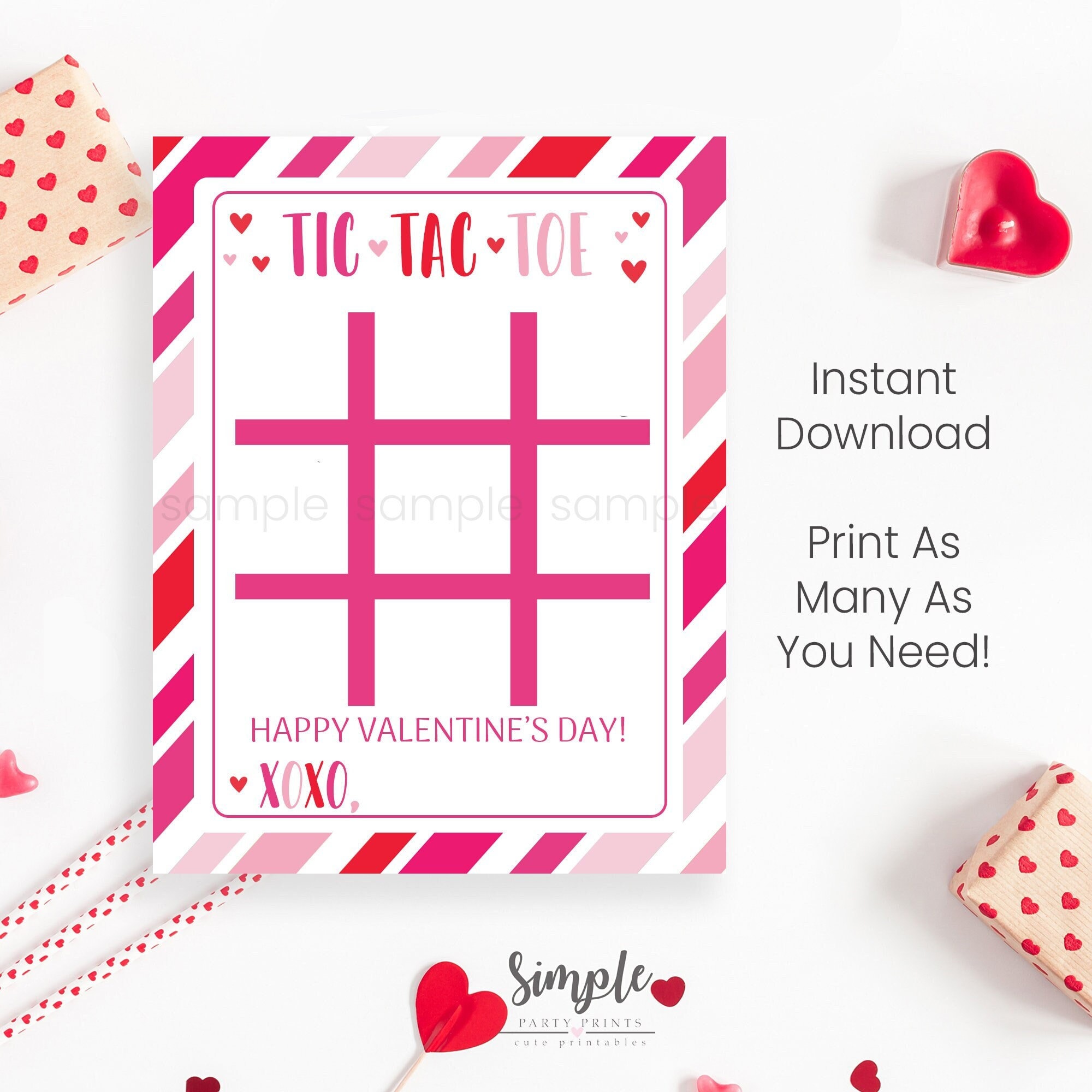 Tic Tac Toe Valentines Day Kids Cards, Kids Valentines Exchange
