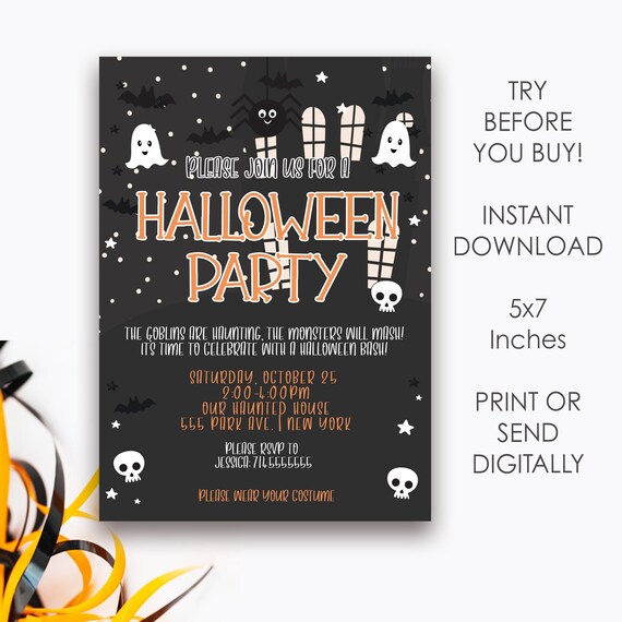 Editable Halloween Party Invitation for Kids, Halloween Monster Bash, Printable Halloween Bash Invite, Costume Dress up Party, Instant Il_570xn