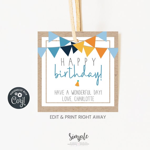 Printable Happy Birthday Tag, Birthday Gift Ideas for friends & Family, Editable Gift Tags, Personalized Favor Tag, Custom Tags, Instant Il_570xn