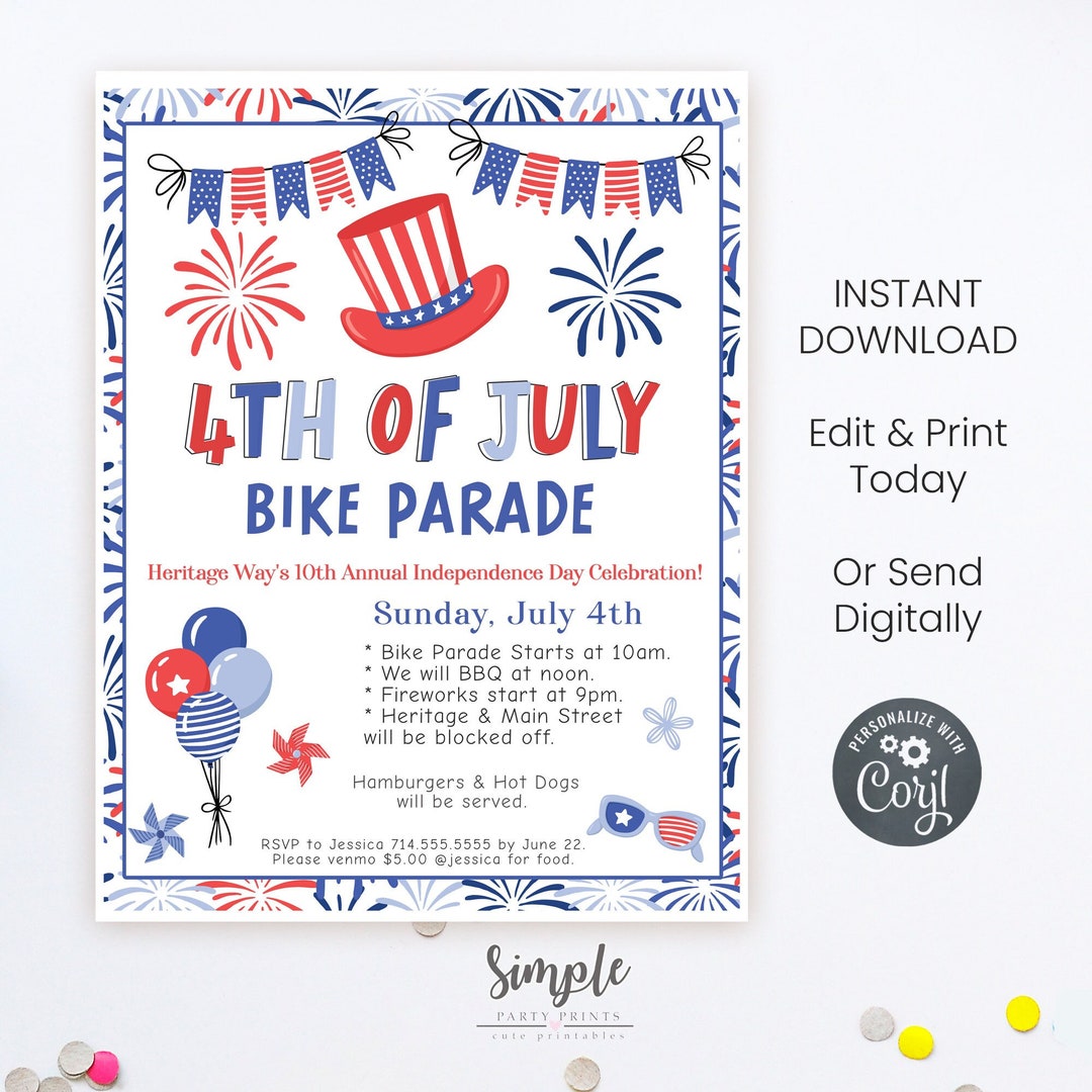 4th of July Bike Parade Flyer July 4th BBQ Invitation - Etsy