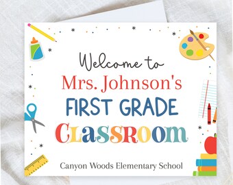 Personalized School Sign for Teachers | Custom Classroom Decor | Editable Sign | Printable School Template | Edit with Corjl | Instant BTS