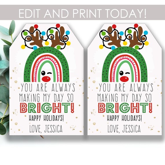Reindeer Printable Tags Rudolf the Red Nose Reindeer Holiday | Etsy
