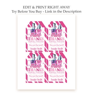 Printable Mani-thanks Tag, Appreciation Gift Ideas for Coworkers and ...