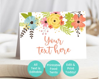 Printable Floral Food Tents, Teacher Appreciation Luncheon Labels, Thanks for helping us bloom, Editable with Corjl, Brunch for Volunteers