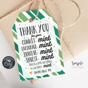 Printable Thank You Tags, Appreciation Tags for Teachers Volunteers and Staff, Mint Tags, Gum Tags, Editable With Corjl, Instant Download
