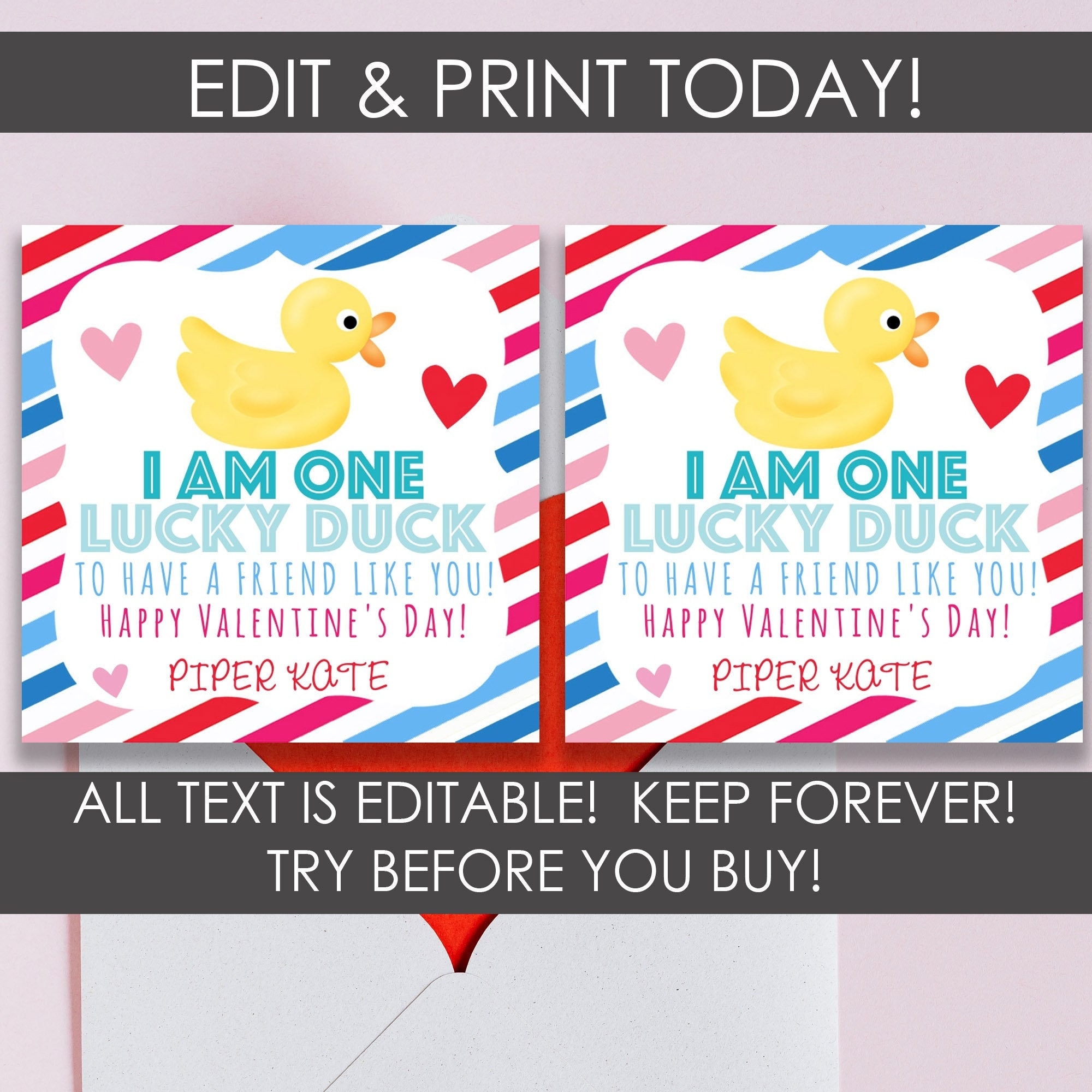 Lucky Duck Valentines Day Kids Cards Kids Valentines Cards - Etsy