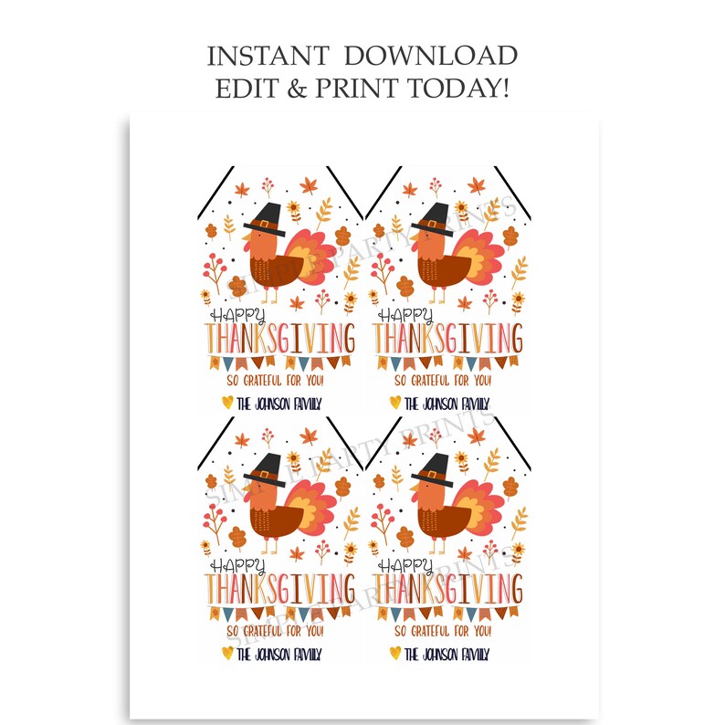 Editable Thanksgiving Day Gift Tag, Friendsgiving Favors, Thank You ...