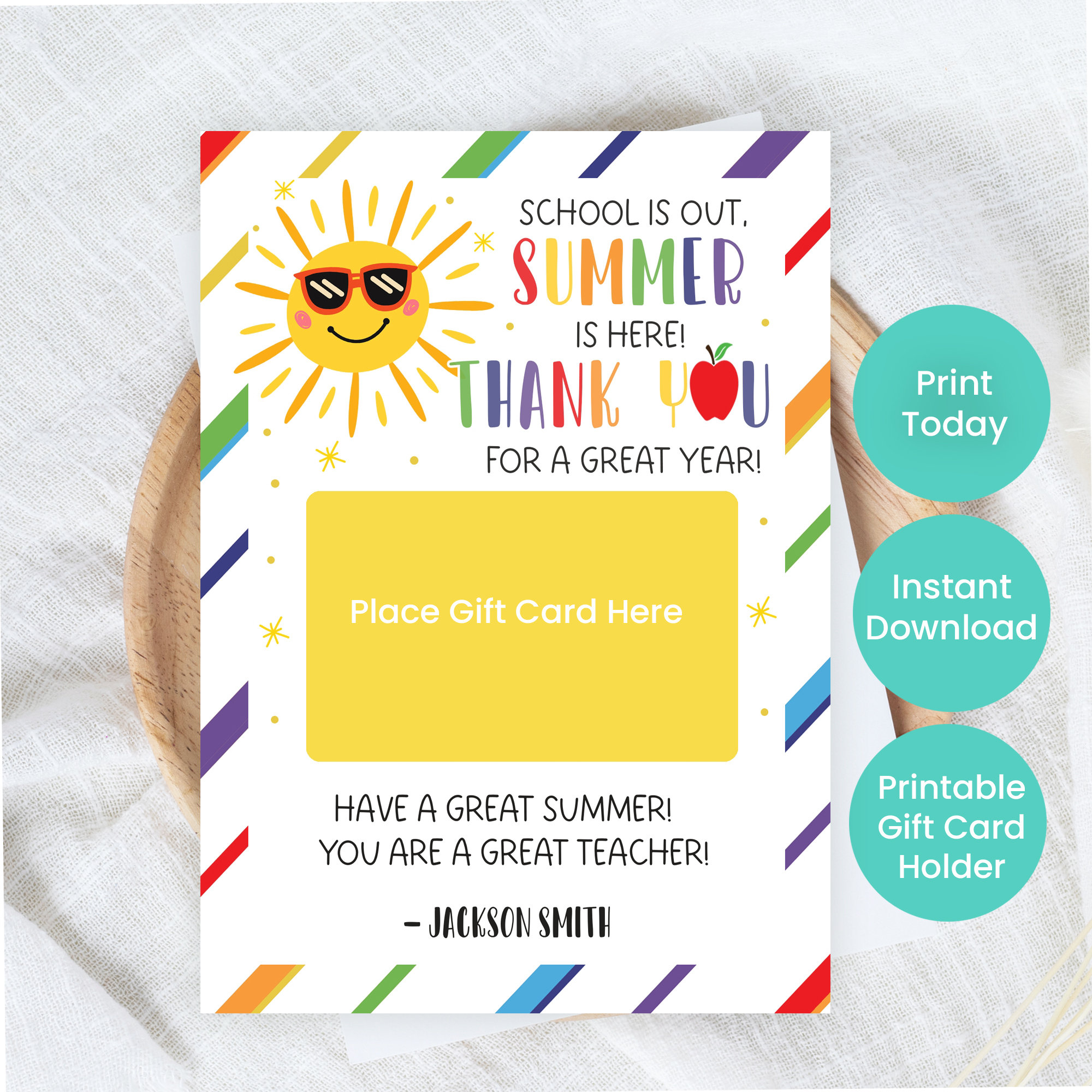 Printable End of the School Year Gift Card Holder Template, Summer is ...