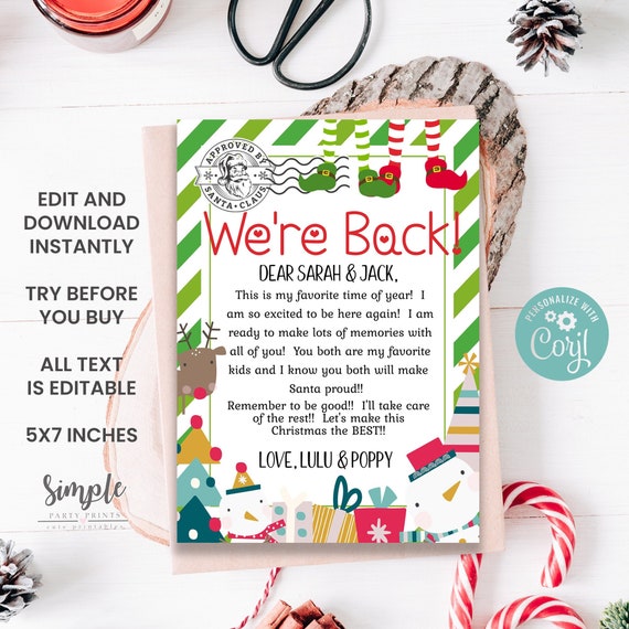 Editable Elf On The Shelf Letter, We're Back Letter, Printable Christmas Elf On The Shelf Surprise Letters, Holiday Magic, Instant Download Il_570xn