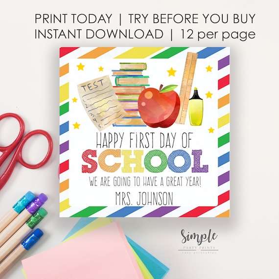 Happy First Day of School Printable Tag Back to Etsy