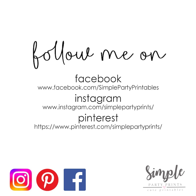 May include: Follow me on social media: Facebook, Instagram, and Pinterest. The image includes links to each social media platform and logos for each platform.
