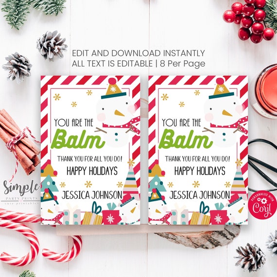 Holiday Chapstick Tags, Christmas Gift Ideas for Friends & Co-Workers, Holiday Chapstick Gift Tags, Printable Holiday Tags, Thank You Tags Il_570xn