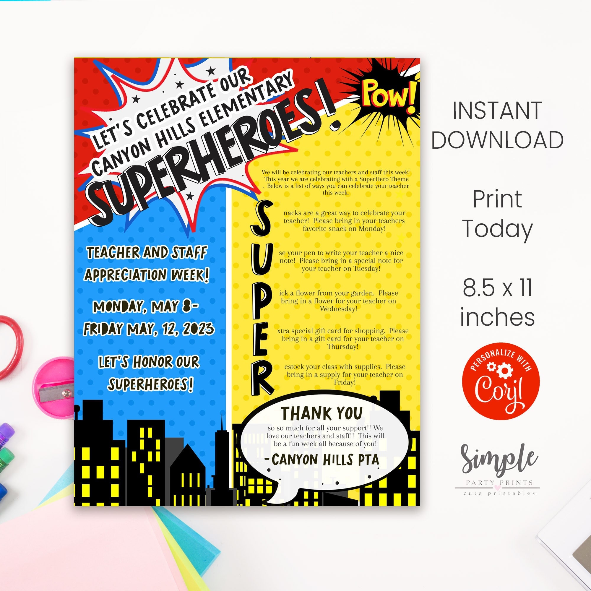 Editable Teacher Appreciation Week Flyer | Printable Superhero Teacher ...