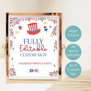 4th of July Welcome Sign Template, Editable 8x10 Sign, Printable July Fourth Theme Party Decorations, DIY EDITABLE TEXT D5