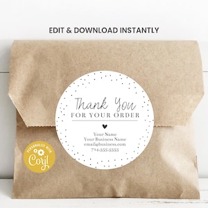Pegatina de agradecimiento editable para representante de ventas, descarga instantánea, pegatina personalizada imprimible, regalo minimalista, etiqueta para pequeñas empresas, etiqueta de pedido moderna, bricolaje