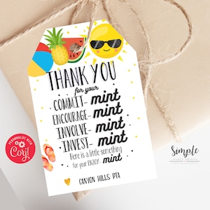 Printable Thank You Tags, Appreciation Tags for Teachers Volunteers and Staff, Mint Tags, Gum Tags, Editable With Corjl, Instant Download