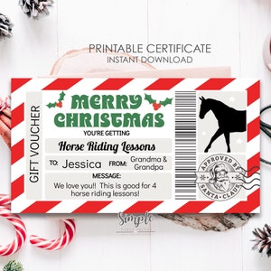 Druckbare Reitstunden Vorlage, Überraschungsgutschein, Weihnachtsgeschenk, personalisierter Gutschein - INSTANT DOWNLOAD Text EDITIERBAR
