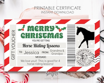 Printable Horse Riding Lessons Template, Surprise Gift Certificate, Christmas Gift, Personalized Voucher  - INSTANT DOWNLOAD text EDITABLE