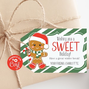 Lebkuchen Mädchen Weihnachtssüßigkeit Tags | Urlaub Lebkuchen Geschenkanhänger | Cookie-Etiketten zum Ausdrucken | Bearbeitbare süße Leckerei | Sofort Download