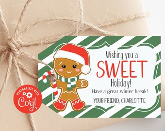 Gingerbread Girl Christmas Treat Tags | Holiday Gingerbread Favor Tag | Printable Cookie Labels | Editable Sweet Treat | Instant Download