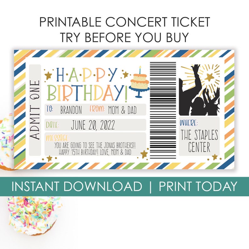 Printable Happy Birthday Concert Ticket Template Show Etsy