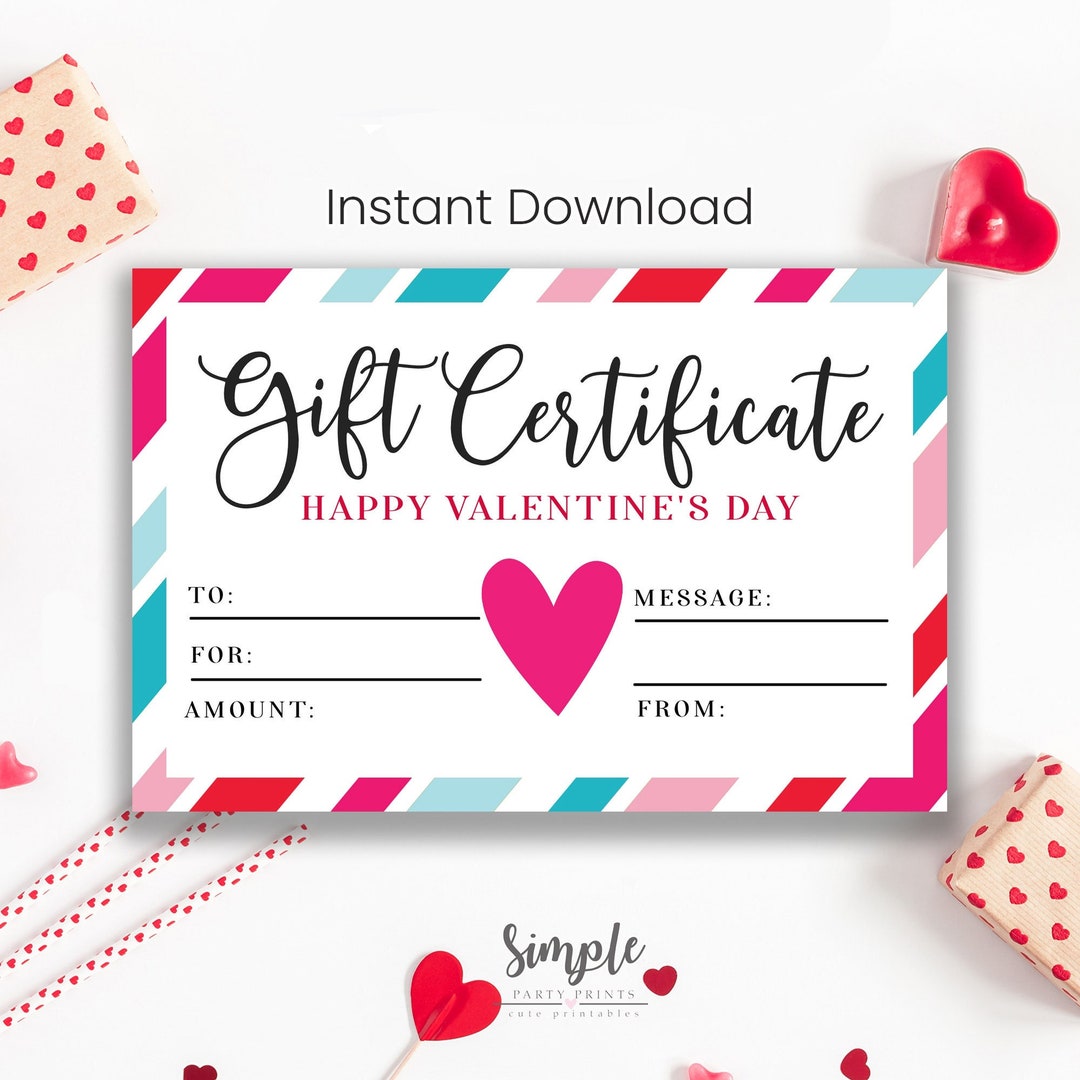 Printable Valentine #39 s Day Gift Certificate Template Simple Heart Gift Printable Valentine #39 s Day Gift Certificate Template Simple Heart Gift