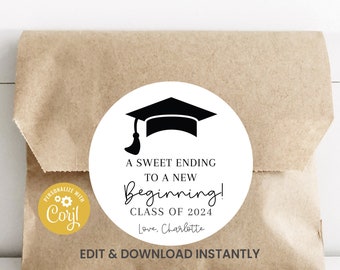 Printable 2024 Graduation Sticker Tag  - All Text is Editable - Class Of Label - Cute Grad Gift Ideas - Personalized Stickers For Graduation