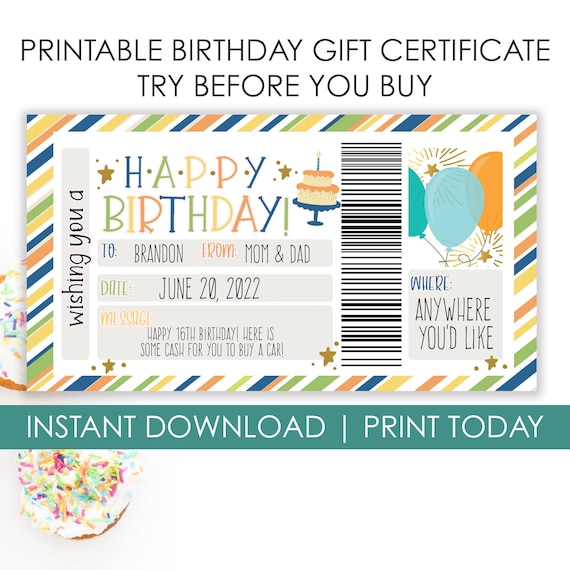 Editable Birthday Gift Voucher, Printable Bday Certificate Template ...