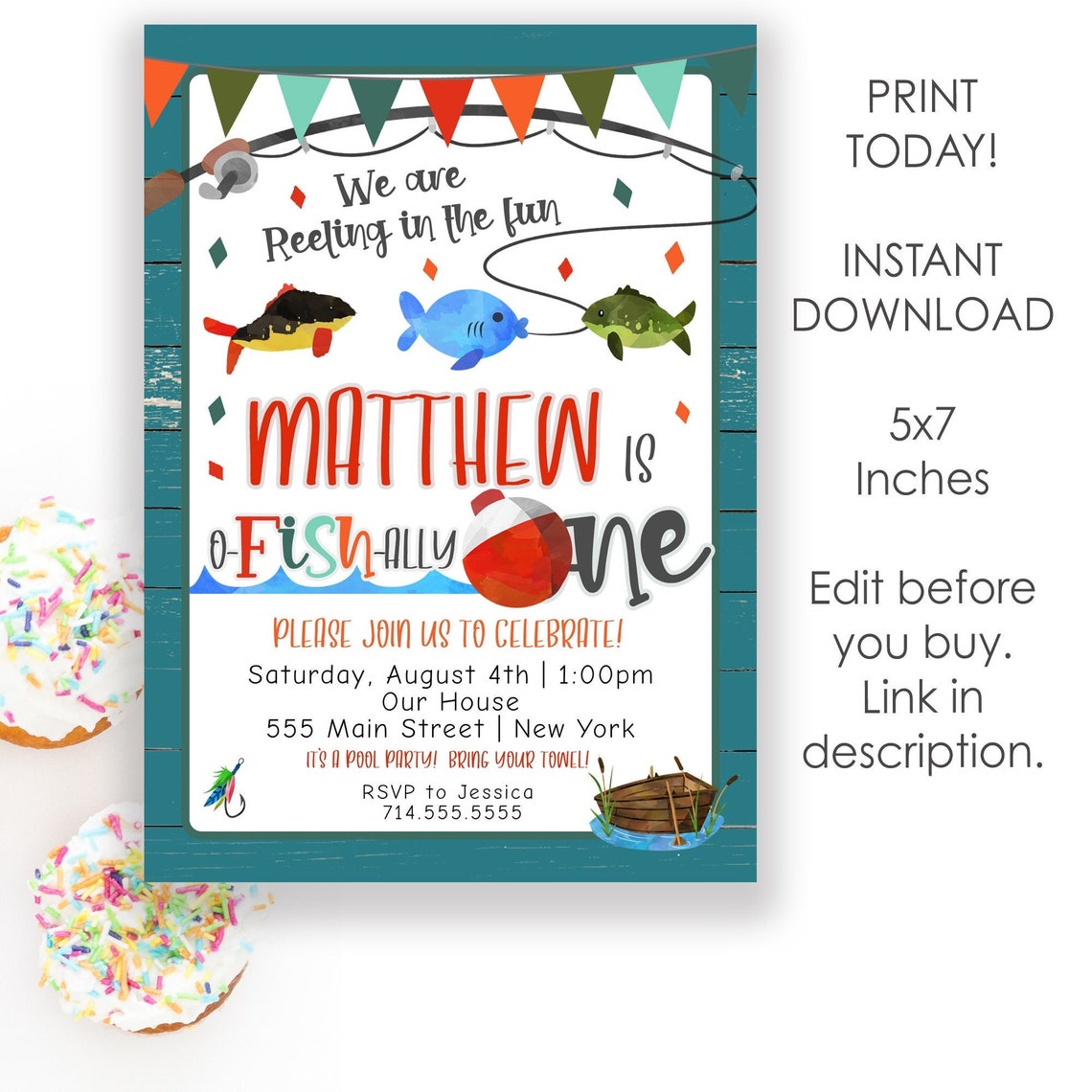 Editable Fishing First Birthday Invitation Fishing Birthday - Etsy
