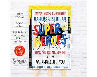 Editable 20x30 Inch SuperHero Poster, Teacher Appreciation Week Ideas,  Super Hero Poster Board, Printable Welcome Poster Instant Download