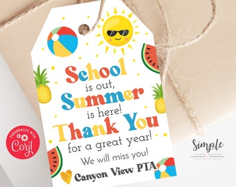 Teacher Appreciation Printable Tag, Custom Thank You for Being Sun Sational Gift tags, Editable End of the School Year Gifts, Sunsational