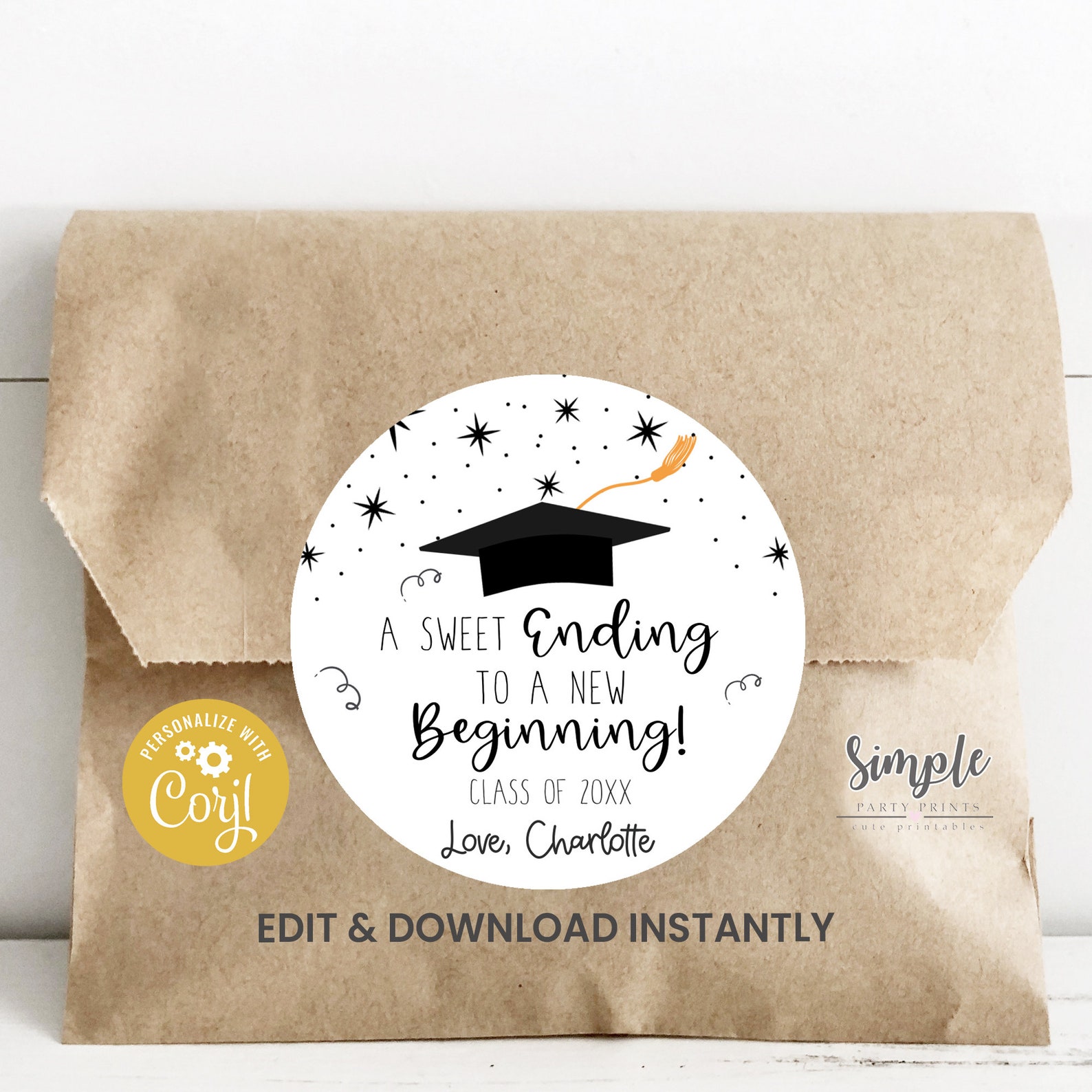 Printable Graduation Sticker Tag - All Text is Editable - Class of 2024 ...