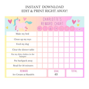 Kids Reward Chart - Printable Chore Charts for Children - Editable ...