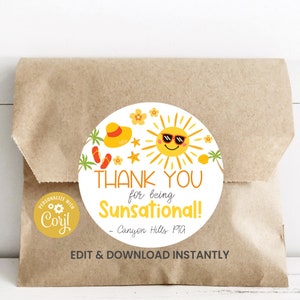 Bright Teacher Appreciation Week Tags, Printable Circle Summer Thank You Favor Tag,  Editable with Corjl, End of Year Gifts for Volunteers