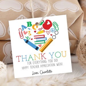 Printable Teacher Appreciation Tag - Editable Thank You Teachers Aide Gift Tags - Custom School Appreciation Gift Label - Instant Download