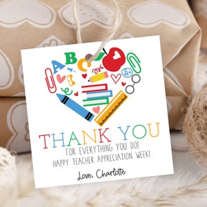 Afdrukbare leraar waardering Tag - bewerkbare dank u leraren Aide Gift Tags - aangepaste School waardering cadeau Label - Instant Download