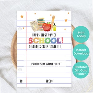 Happy First Day of School-cadeaukaarthouder | Restaurantcadeaukaarthouder | Afdrukbare cadeaubonnen voor leraar | 1e schooldag | Direct | bts