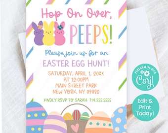 Editable Easter Egg Hunt Invite, Peeps Party, Egg Coloring Party Invitation, Personalize with Corjl, Digital Invite, Church Community Flyer