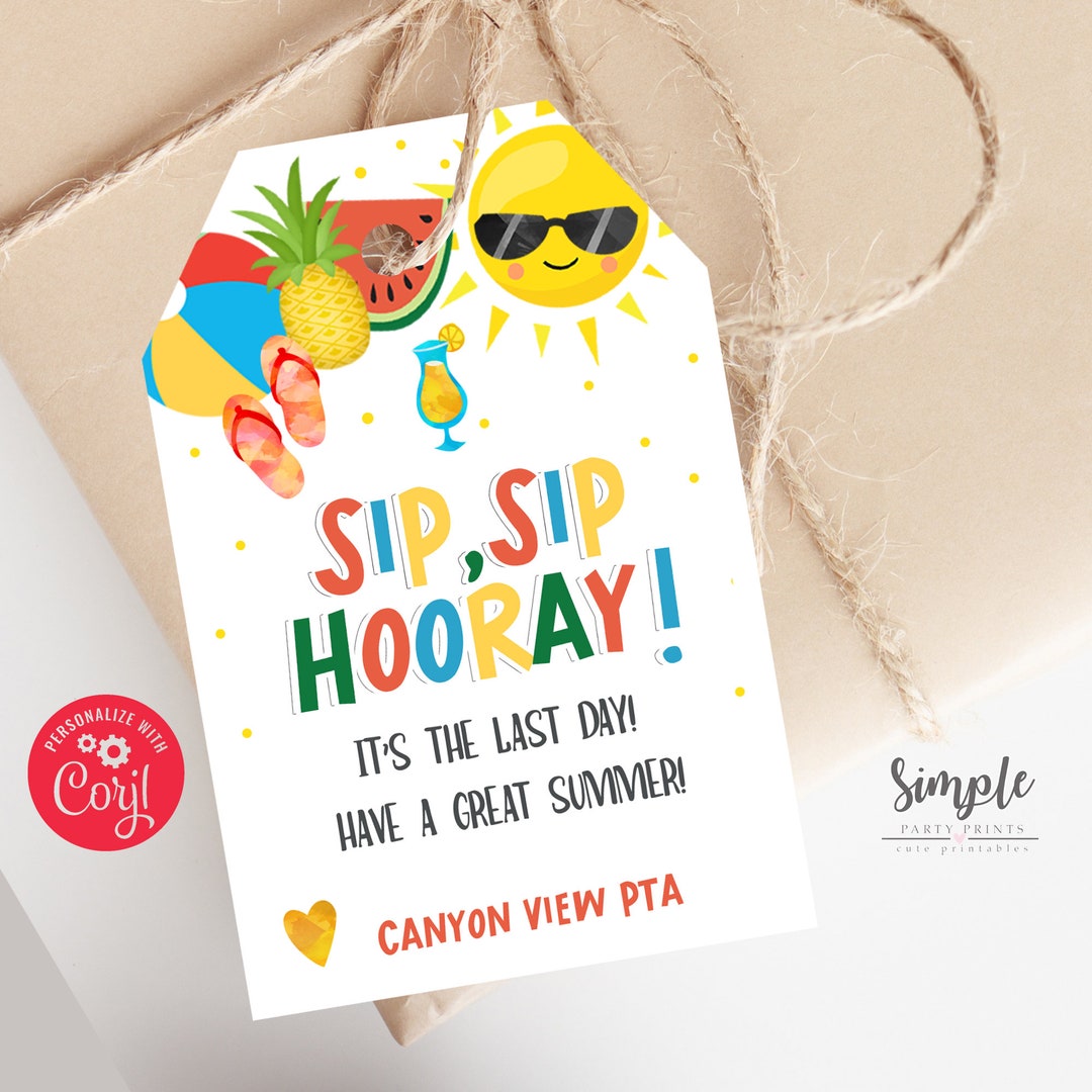 Sip Sip Hooray Appreciation Printable Tag, Printable Thank You Gift