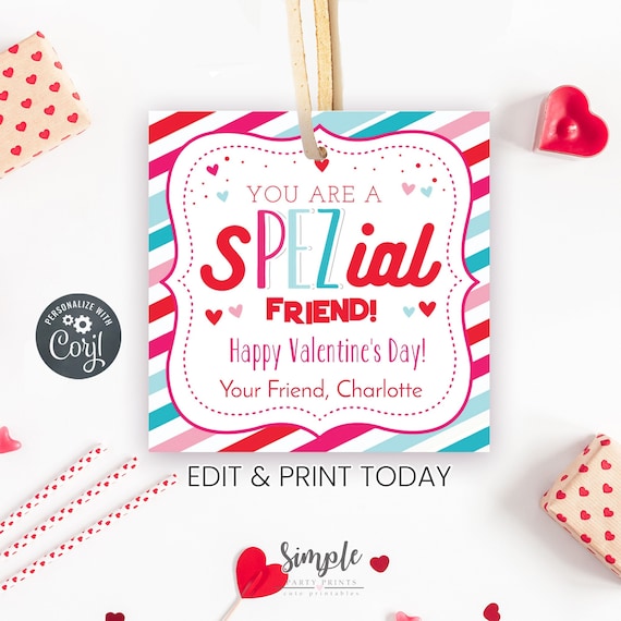 Valentines Day Pez Candy Kids Cards, Valentine's Day Tag, Valentine Treat For Friends Label, Classroom Exchange Party, Editable With Corjl Il_570xn