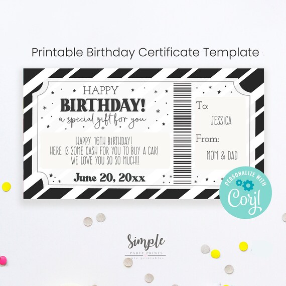 Editable Birthday Gift Voucher, Printable Bday Certificate Template, Custom Gift Ideas For Teenagers, Presents for Teens, Money Holder V5 Il_570xn