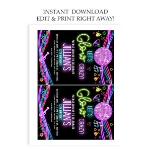 Glow Party Birthday Party Invitation - Printable 80's Dance Theme Party