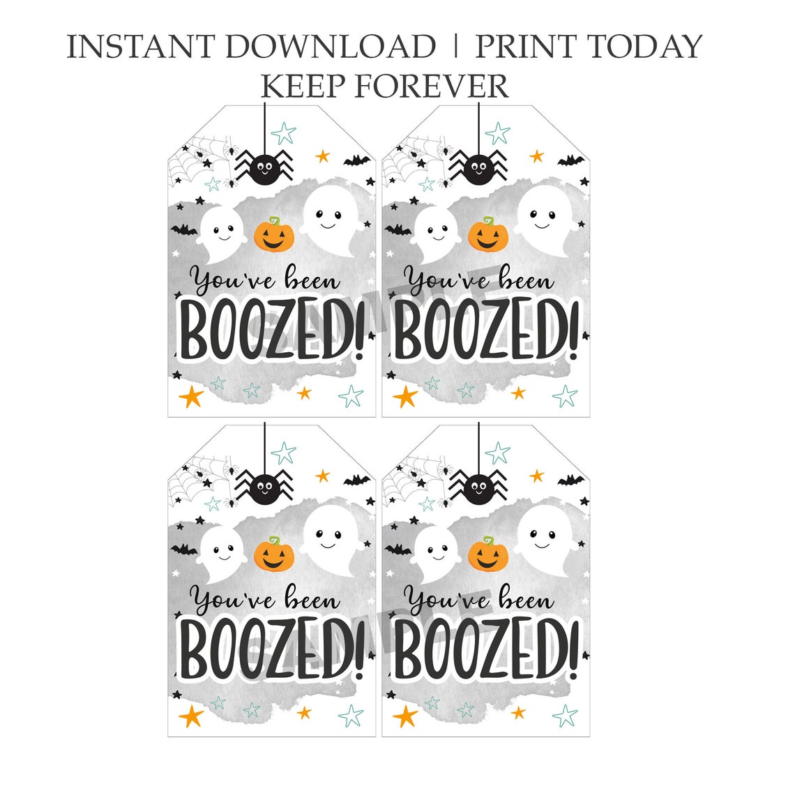 You've Been Boozed Printable Tag, Halloween Wine Tag, You've Been Booed ...