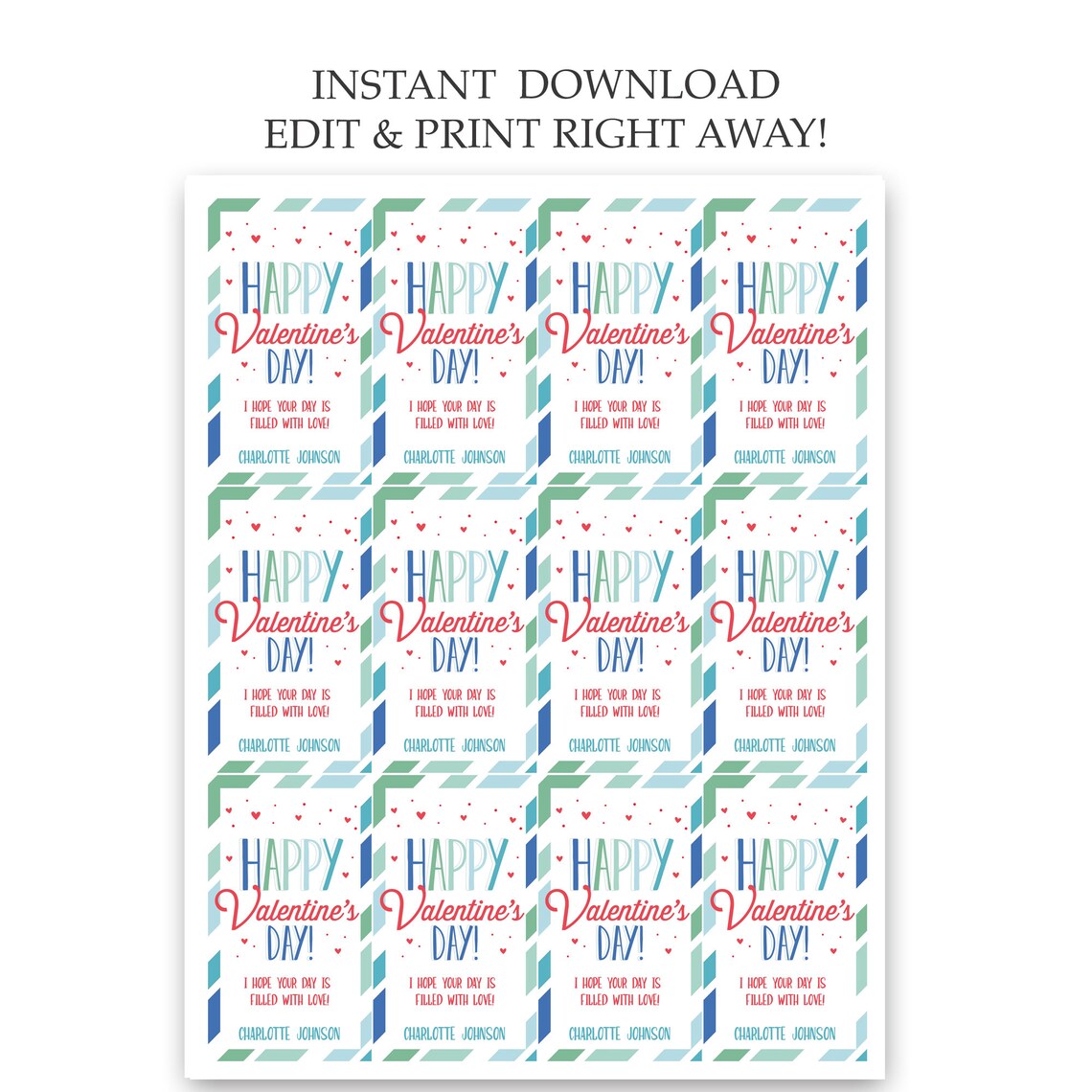 Printable Valentine's Day Tags for Kids Classroom Valentine Exchange ...