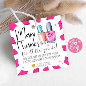Etichetta regalo per manicure modificabile, Etichette regalo di apprezzamento per l'insegnante stampabili, Regali di fine anno scolastico modificabili Mani Pedi, Etichette per smalto per unghie